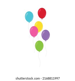 Happy birthday feast, birthday party, many colorful balloons, flat vector illustration and icons