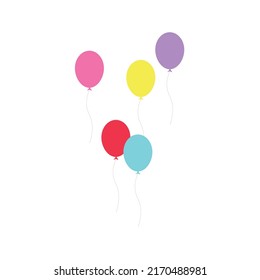 Happy birthday feast, birthday party, many colorful balloons, flat vector illustration and icons