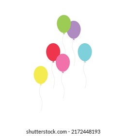 Happy birthday feast, birthday party, many colorful balloons, flat vector illustration and icons