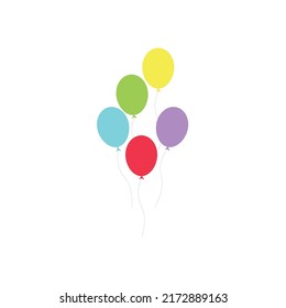 Happy birthday feast, birthday party, many colorful balloons, flat vector illustration and icons