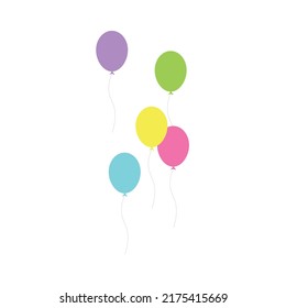 Happy birthday feast, birthday party, many colorful balloons, flat vector illustration and icons