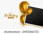 happy birthday festive invitation poster with empty photo frame vector