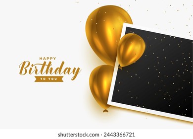 happy birthday festive invitation poster with empty photo frame vector