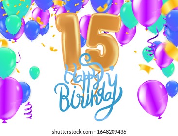 Happy Birthday fifteen 15 year balloon. party decoration balloons eps.10