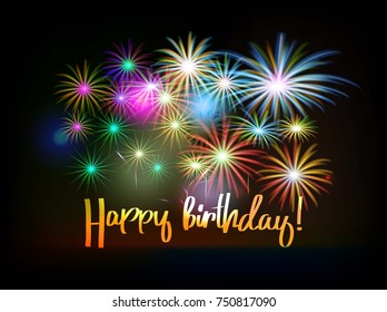 Happy birthday fireworks greeting card with. Vector illustration
