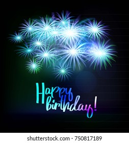 Happy birthday fireworks greeting card with. Vector illustration