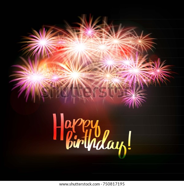 Happy Birthday Fireworks Greeting Card Vector Stock Vector (Royalty ...