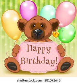 Happy birthday and five multicolored balloons gift
