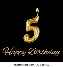 Happy birthday, five year. For decoration party, celebrations. Realistic style isolated on black background. 3d. Stock - Vector illustration for your design and business