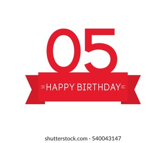 happy birthday to five year, label sign icon, ribbon element, greeting cards, banners and tags