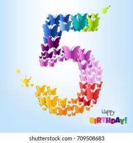 Happy Birthday Five Years Postcard Gradient Mesh, Vector Illustration