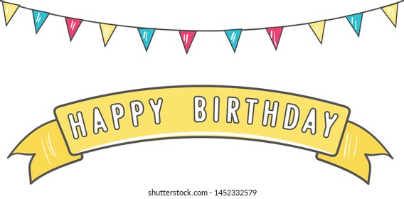 happy birthday , flag and text, equipment for bithday concept