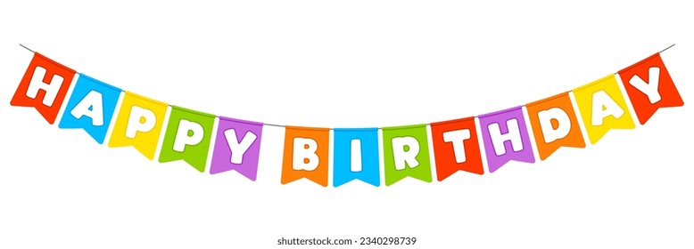 Happy Birthday flags. Party invitation with color garland.