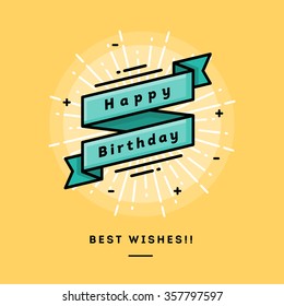 Happy birthday, flat design thin line banner, usage for e-mail newsletters, web banners, headers, blog posts, print and more