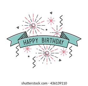 Happy birthday, flat design thin line banner, for e-mail newsletters, web banners, headers, blog posts, print simple poster