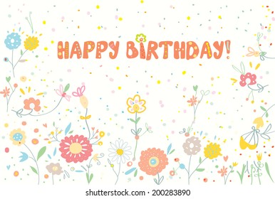Happy Birthday Floral Banner Cute Design Stock Vector (Royalty Free ...