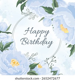 
Happy birthday floral card with elegant blue flowers, perfect for greetings and celebrations, featuring a soft botanical design and artistic style