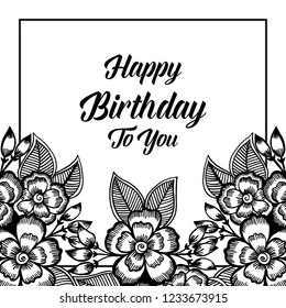 Happy birthday floral frame vector illustration