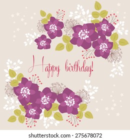 Happy birthday floral greeting card (vector template)