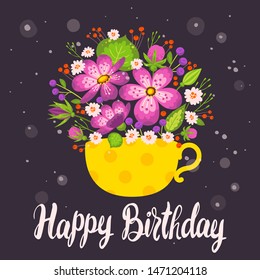 Happy birthday floral, natural postcard, greeting card template