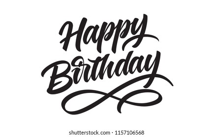 Happy Birthday flourished hand drawn sign. Lettering design for a greeting card on white background