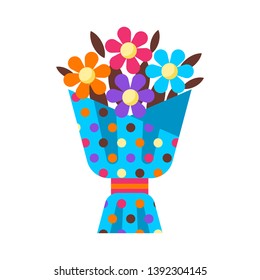 Happy Birthday flower bouquet gift. Festive icon or illustration.
