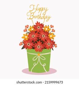 Happy birthday, flower bucket vector