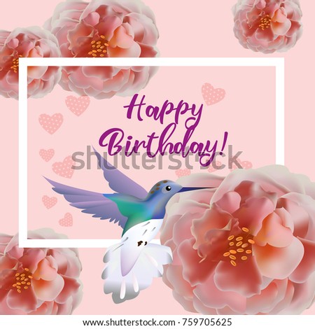 Happy Birthday Flowers Blossom Greeting Card Stock Vector ...