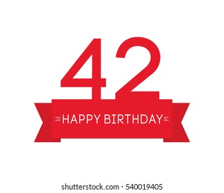 happy birthday to forty-two year, label sign icon, ribbon element, greeting cards, banners and tags