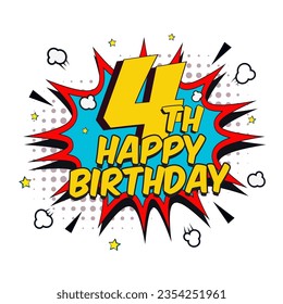 happy birthday four years comic banner vector illustration