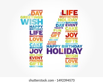 Happy Birthday Fourteen years old word cloud concept