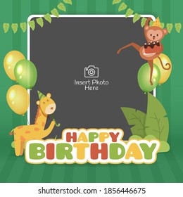 Happy birthday frame with animal illustration