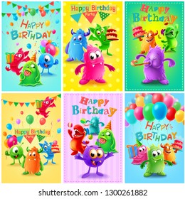 happy birthday frame with cute monster