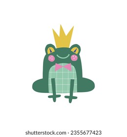  Happy Birthday frog animal paper shape cutouts style vector illustration. Scandinavian childish wild party pre-made print design.
