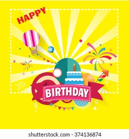 Happy Birthday, fun celebration greeting card with number, text label and colorful geometry design. EPS10 vector.