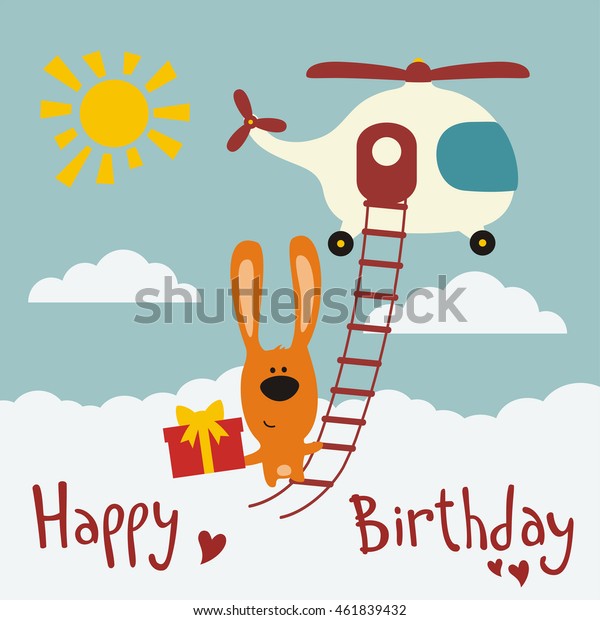 Happy Birthday Funny Bunny Flying On Stock Vector (Royalty Free) 461839432