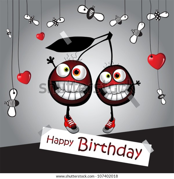 Happy Birthday Funny Card Cherry Stock Vector Royalty Free