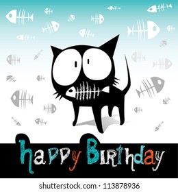 Happy Birthday funny cat and fish