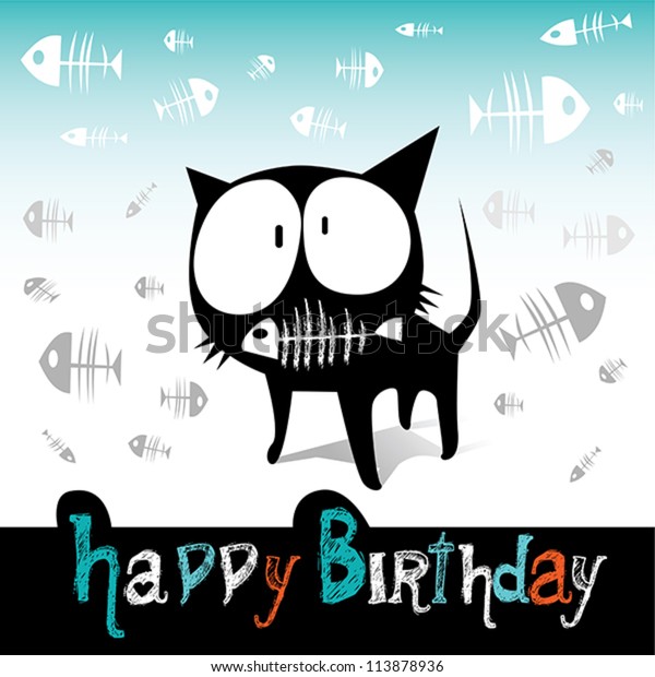 Happy Birthday Funny Cat Fish Stock Vector Royalty Free 113878936