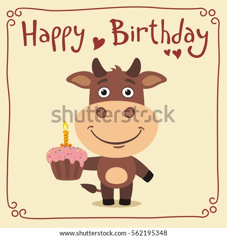 Happy Birthday  Funny  Cow  Cake Greeting Vector de stock 