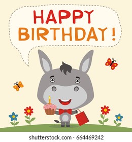 Happy Birthday Funny Donkey Cake Gift Stock Vector (Royalty Free ...