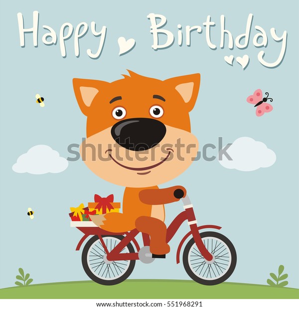 Happy Birthday Funny Fox On Bike Stock Image Download Now