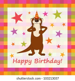 Happy birthday funny greeting card, vector illustration.