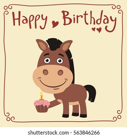 Happy Birthday Funny Horse Images Vektor Stok Happy Birthday Funny Horse Cake Greeting (Tanpa Royalti)  563846266 | Shutterstock