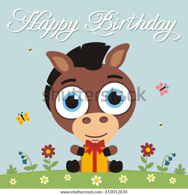 Happy Birthday Funny Little Horse Gift Royalty Free Stock Image