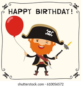 Happy Birthday Funny Pirate Red Balloon Stock Vector (Royalty Free ...