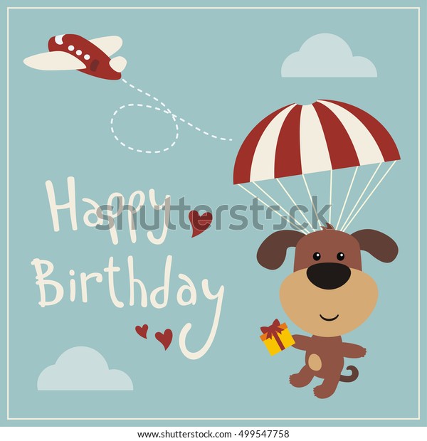 Happy Birthday Funny Puppy Dog Flying Stock Vector Royalty Free