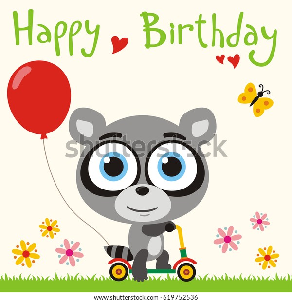 Happy Birthday Funny Raccoon Going On Stock Vector (Royalty Free ...