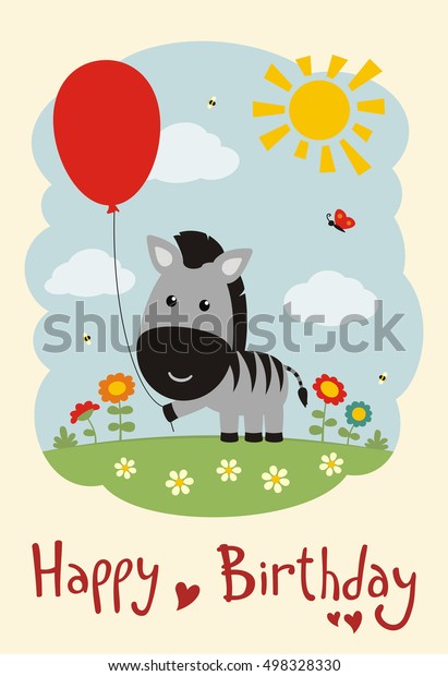 Happy Birthday Funny Zebra Balloon On Stock Vector Royalty Free
