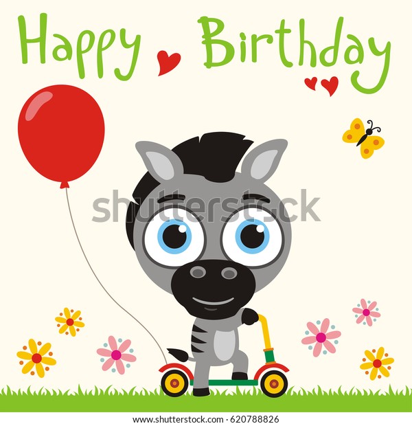 Happy Birthday Funny Zebra Going On Stock Vector Royalty Free